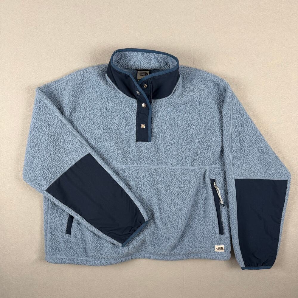 The North Face Women’s Snap Button Fleece Blue XL Cozy Fall Pullover Jacket
